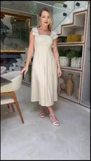 Vestido Longo De Linho Com Lacinho No Ombro - PERFEITO PARA O ANO NOVO🔥 [ENTREGAMOS ANTES DO NATAL]